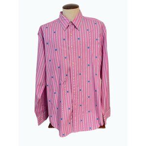 Robert Graham The Freshly Laundered Pink stripe & Embroidered Shirt XXL